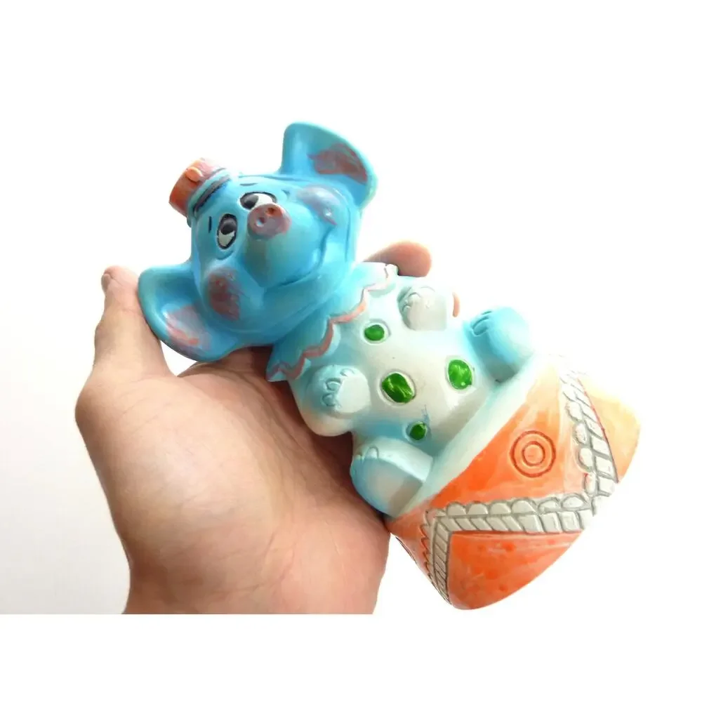 Vintage Blue Plastic Elephant Coin Bank Figurine Piggy Bank 7